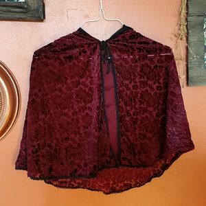 Blood red gothic capelet with hood red velvet